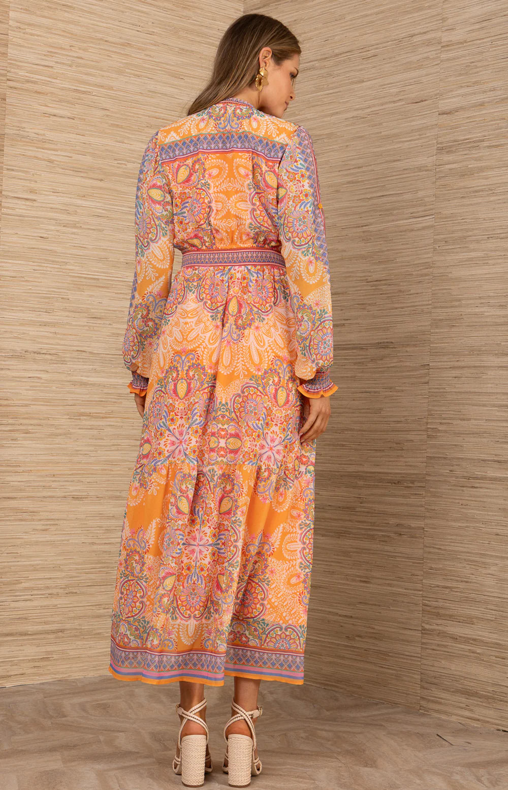 Eleanor Long Chiffon Dress in Orange by Halebob