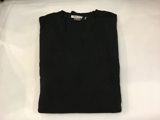 100% Cashmere Shaker V Neck Sweater in Black by Pure Amici
