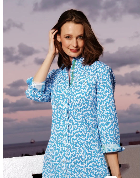 Sag Harbor Shirtdress in Blue Coral Print