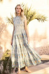 Sleeveless Smocked Maxi Dress in Marselle Green by Oliphant