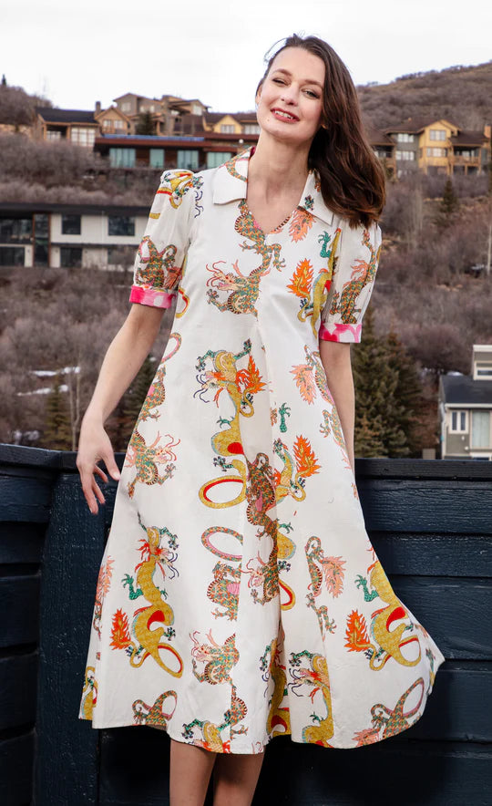 Montauk Dress in White Dragon