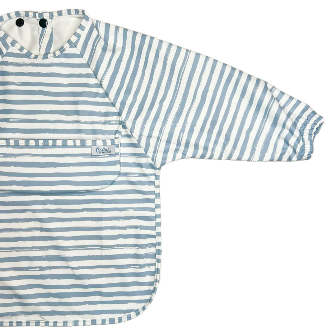 The Grayson Long Sleeve Bib - Brush Stripes in Powder Blue