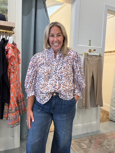 Ruffle Front Button Blouse Cotswold Navy
