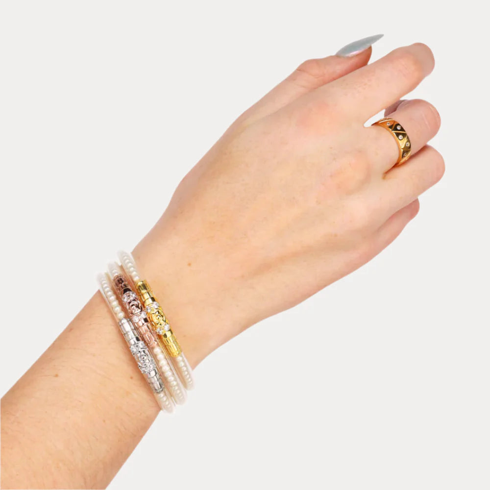 Three Queens All Weather Bangles in White Pearl-Medium
