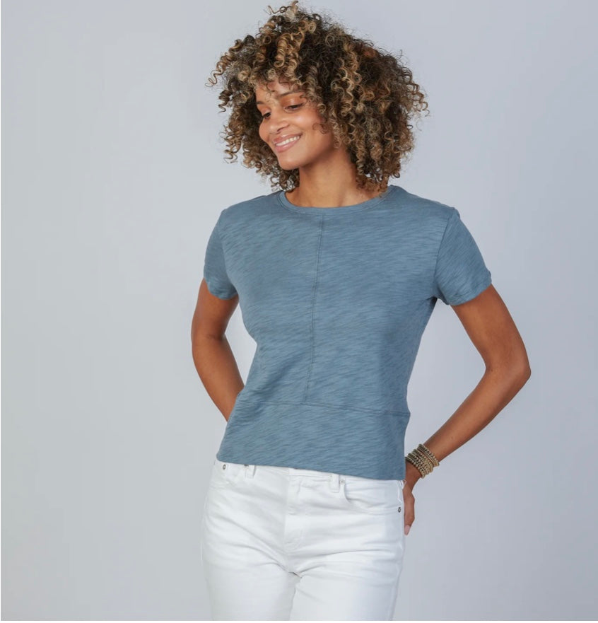 Celia Perfect Length Short Sleeve Tee in Cool Slate Blue