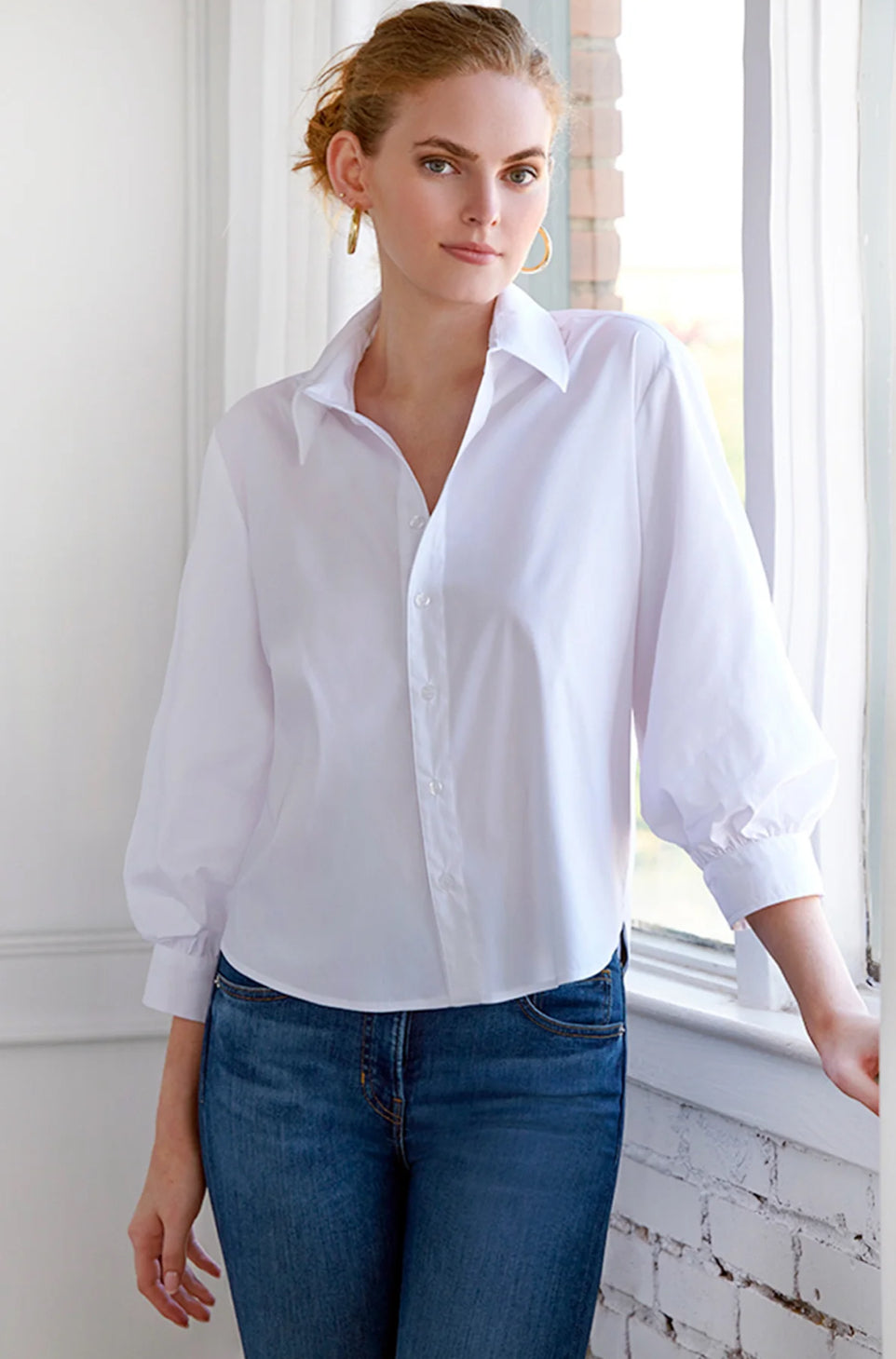 Cora Shirt Solid Silky Poplin in White by Finley