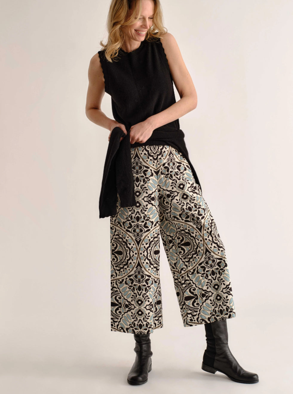 Salida Culotte Pants in Floral Medallion Tidal Pool by Cartolina