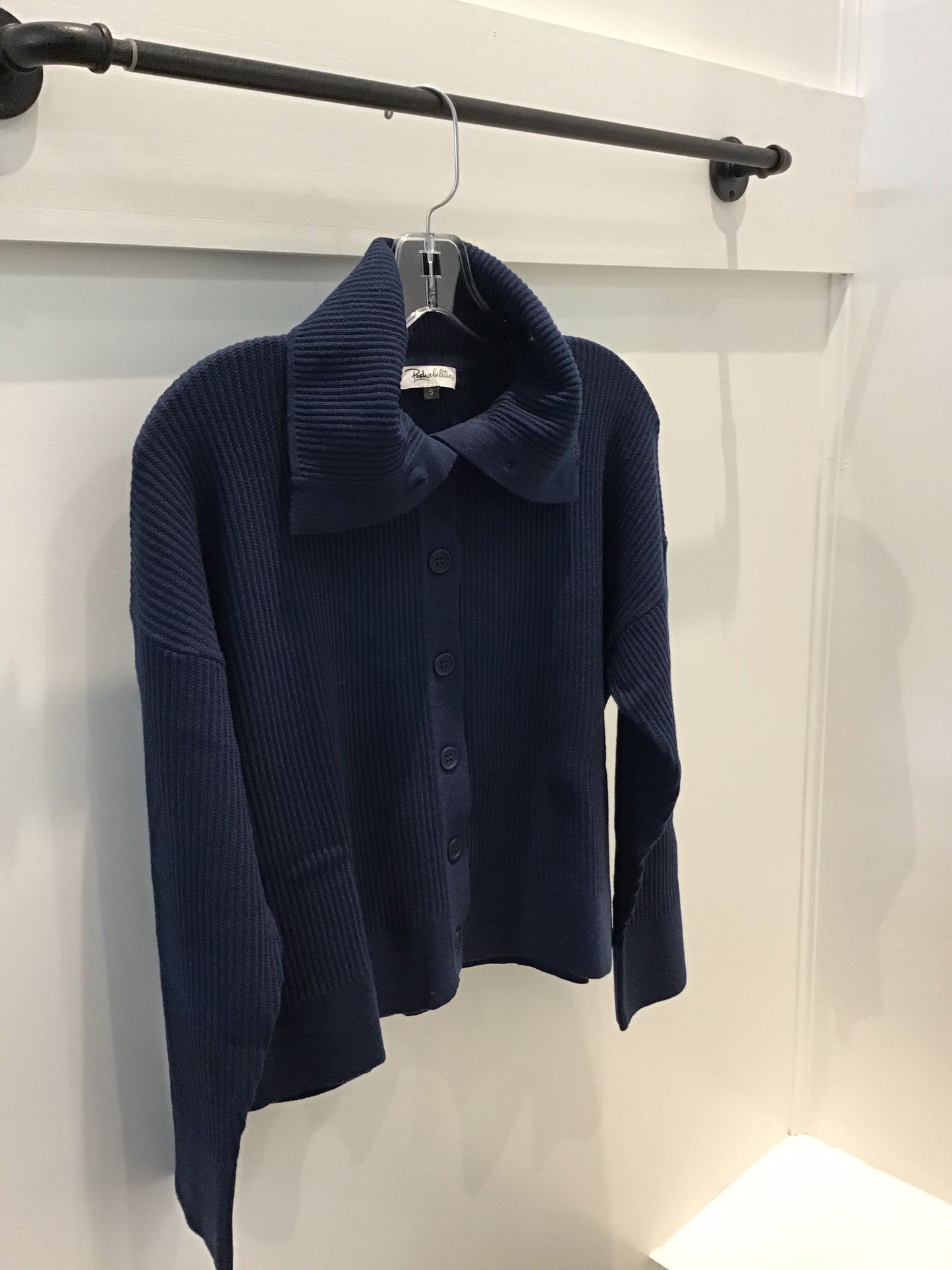 Button Down Cardigan in Navy by Poshabilities
