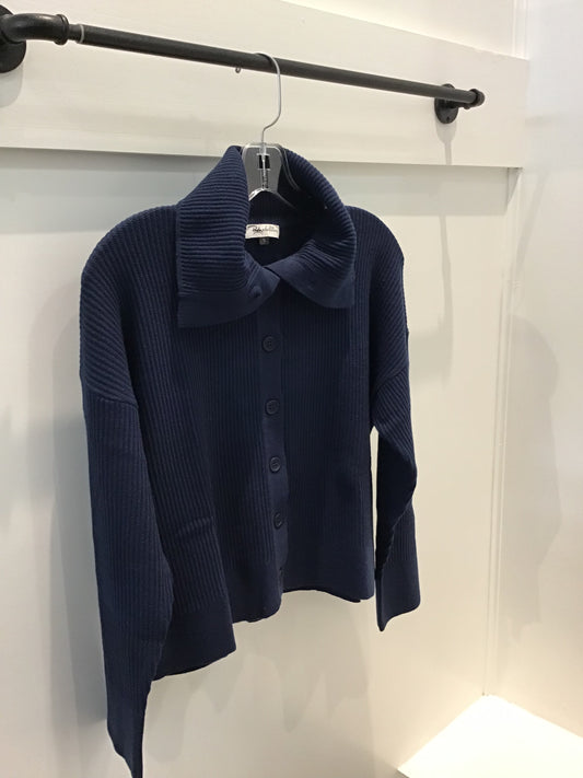Button Down Cardigan in Navy by Poshabilities