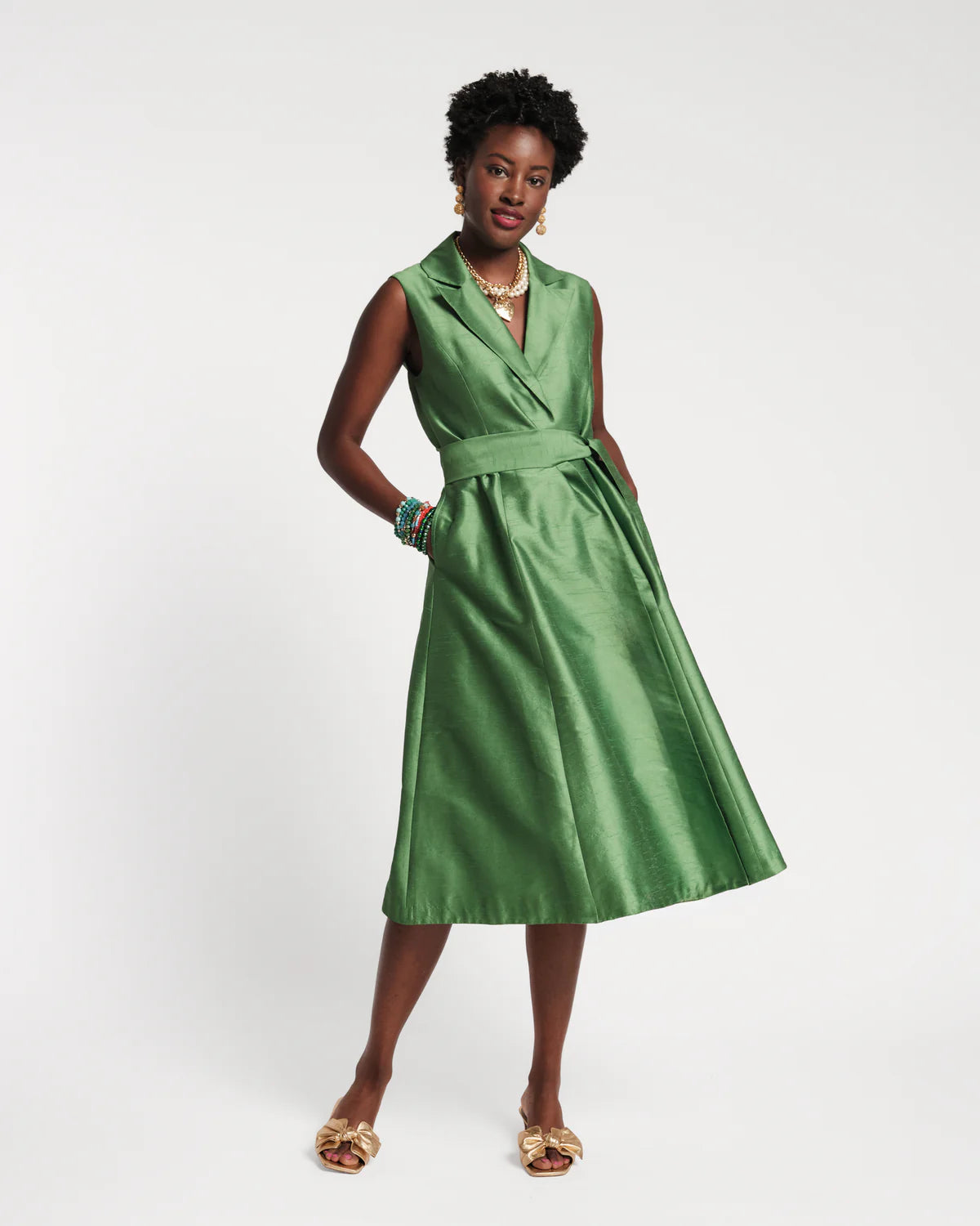 Lucia  Maxi Dress Solid Poly Dupion in Fern Green by Frances Valentine