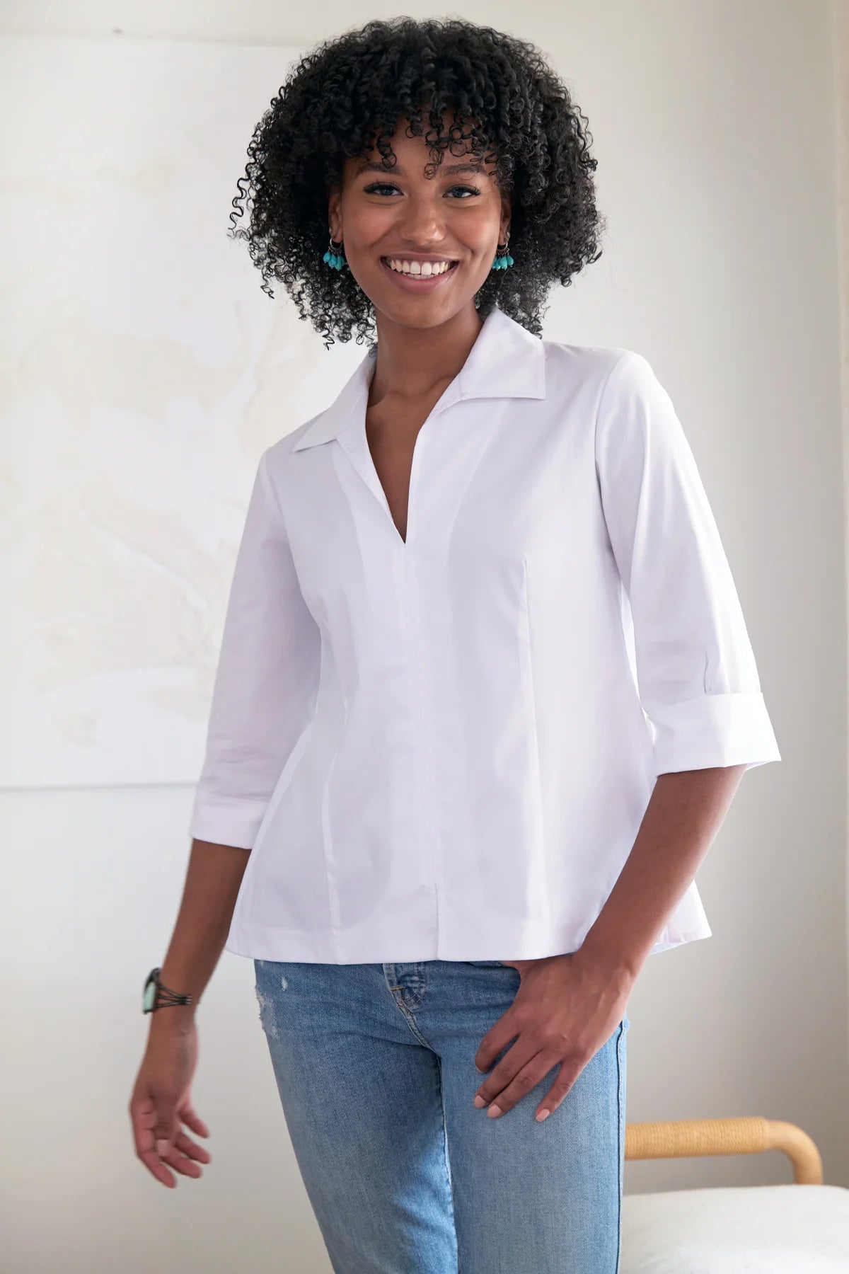 Swing Shirt in White Silky Poplin by Finley