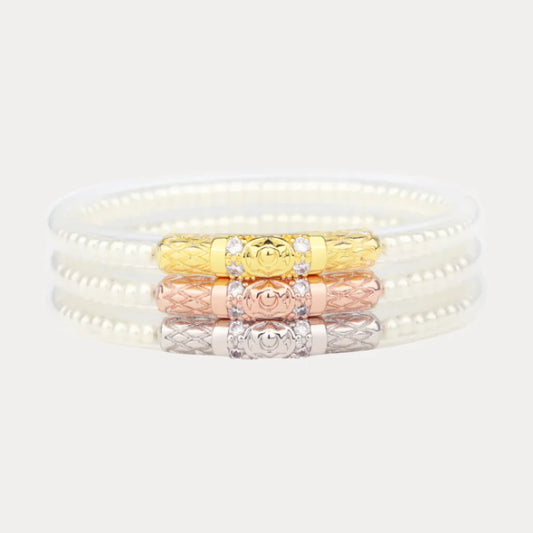 Three Queens All Weather Bangles in White Pearl-Large