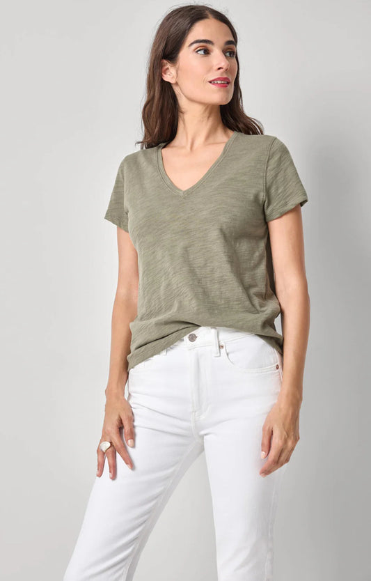 V Neck Short Sleeve Back Seam Tee in Fern by Lilla P