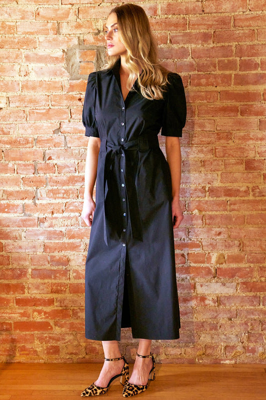 Harper Dress Long Weathercloth in Black