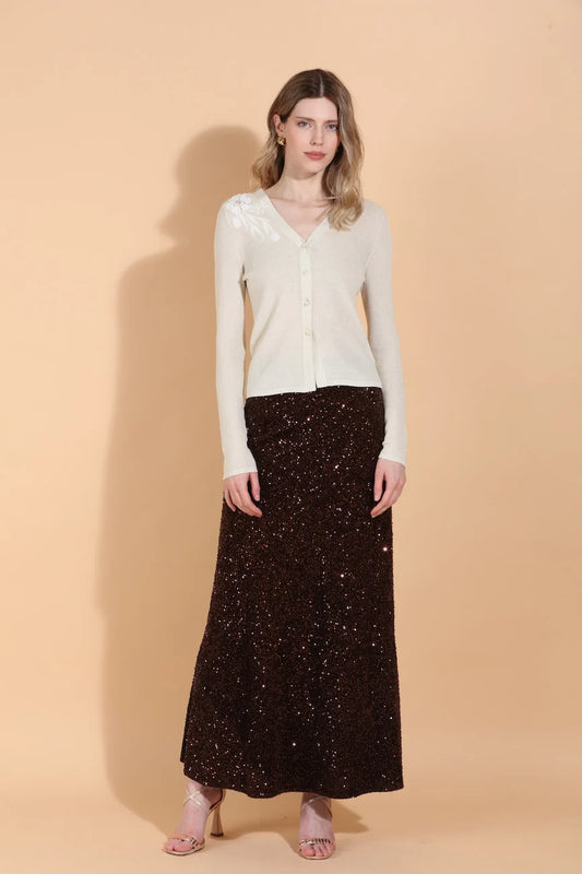 Sequined A-Line Maxi Skirt in Black by Jessie Liu