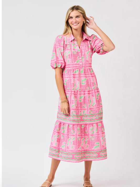 Eloise Dress in Eloise Trellis Tiles Pink by Mary Square