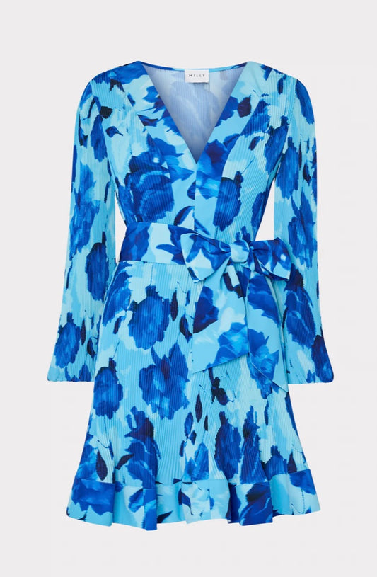 Liv Blurred Blossom Pleated Mini Dress