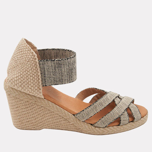 Adin Black Beige Linen Espadrille Edge Sandals