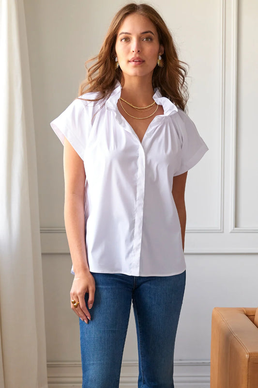Jenny Top Solid Silky Poplin in White by Finley