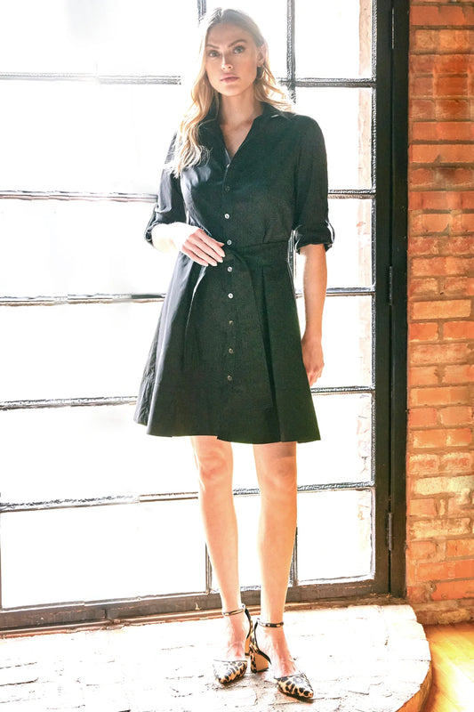 Short Laine Dress in Black Weathercloth