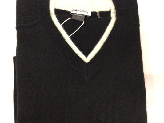 Double Collar V Neck Cashmere Sweater in Black by Poshabilities