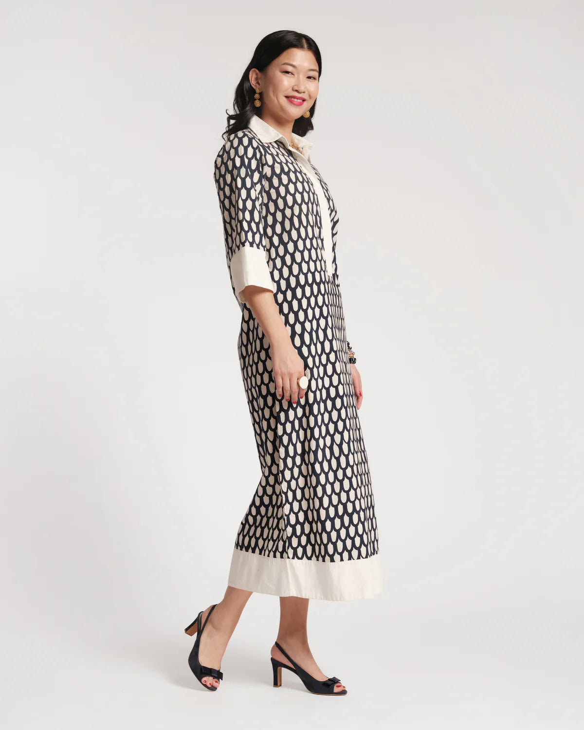 Tracey Midi Dress Loop Print in Navy by Frances Valentine