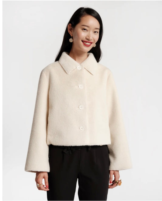 Cosette  Solid Faux Fur Jacket in White by Frances Valentine