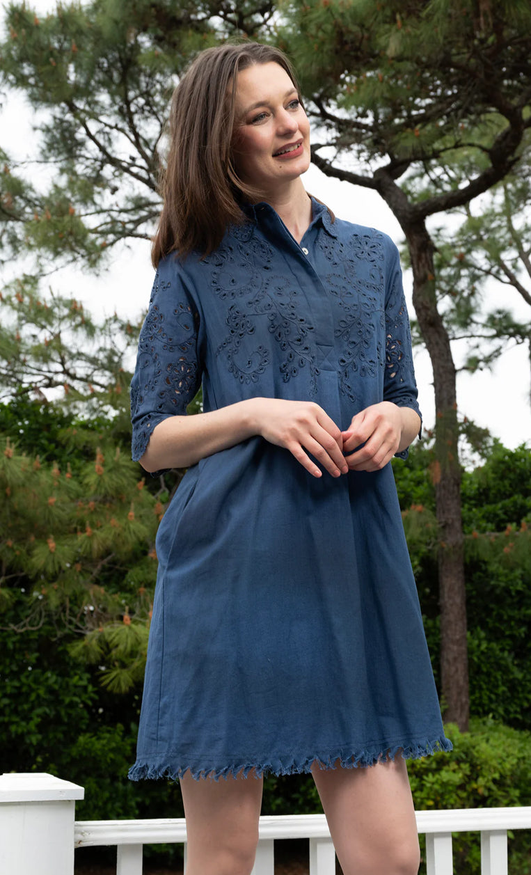 Eyelet Dress in Navy by Dizzy Lizzie