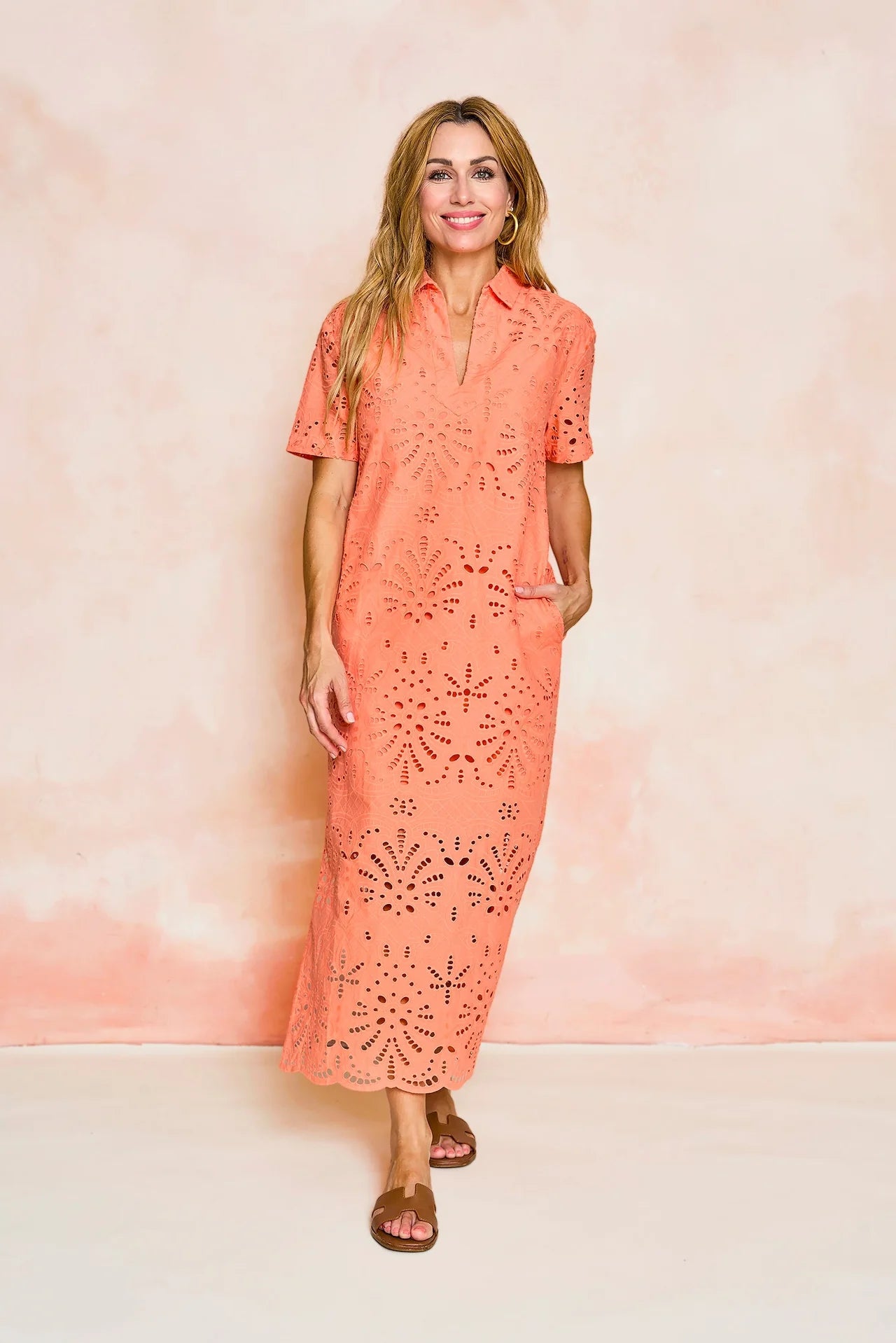 M Reese Dress in Melon Glow Eyelet by Sheridan French