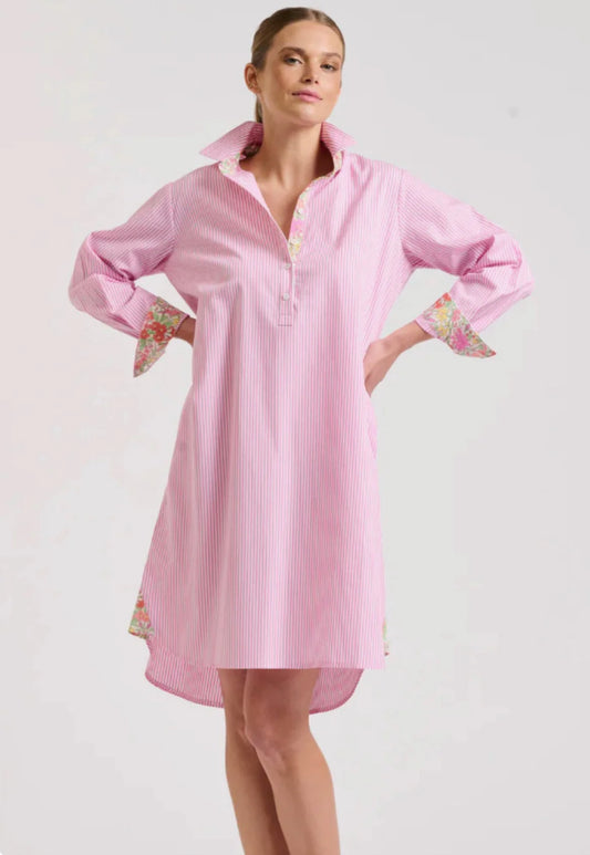 Claire Popover Shirtdress in Pink Stripe and Floral by Shirty