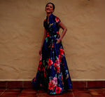 Short Sleeve Magnolia Floral Ballgown In Navy Multi by Adrianna Papell