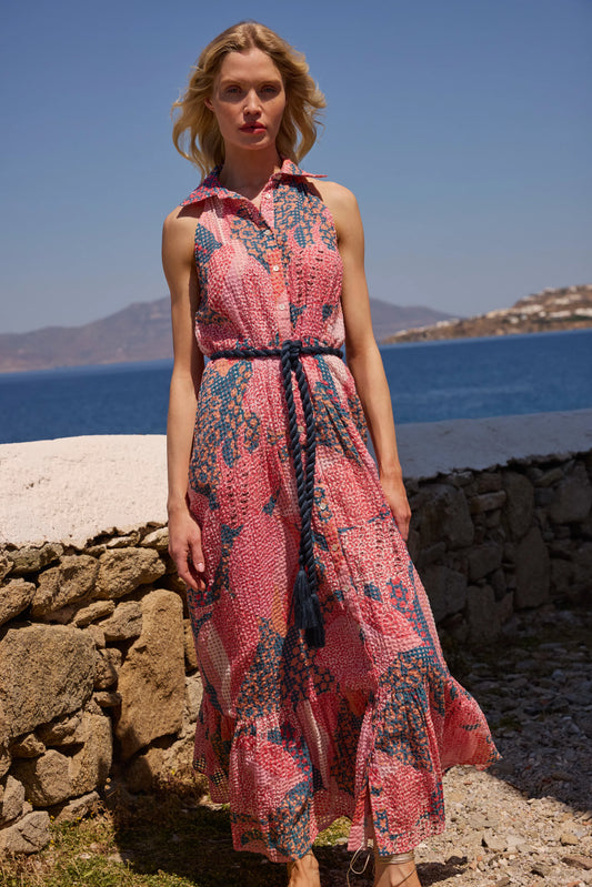 Sleeveless Shirt Dress Maxi Nautilus Navy by Oliphant