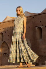 Sleeveless Smocked Maxi Dress in Marselle Green by Oliphant