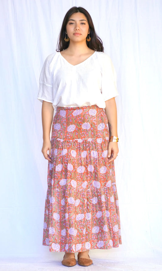 Tiered Cotton Skirt In Brown Multi By Dolma
