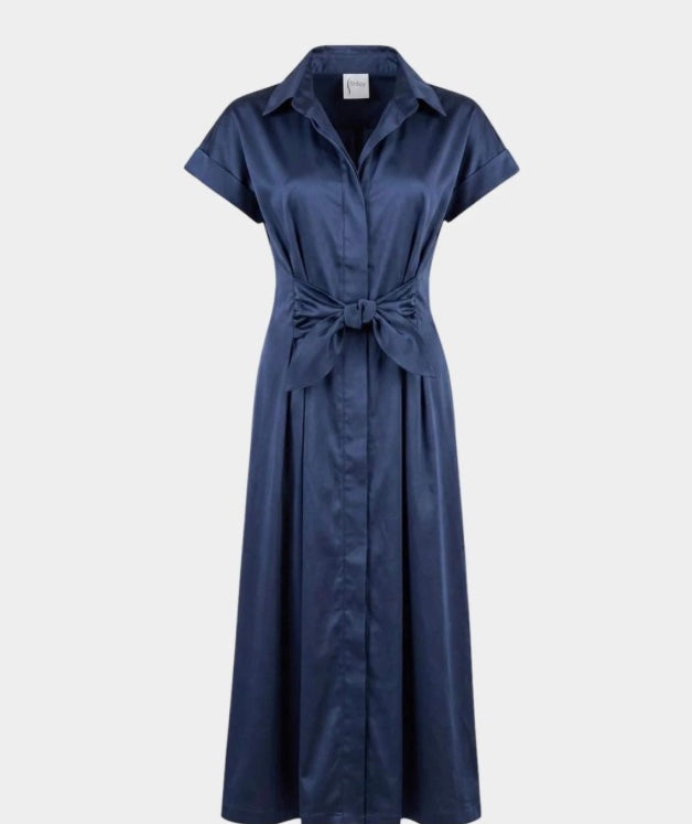 Long Rocky Dress Sueded Back Satin in Navy by Finley