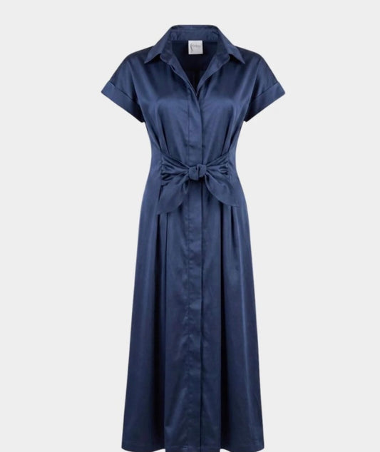 Long Rocky Dress Sueded Back Satin in Navy by Finley