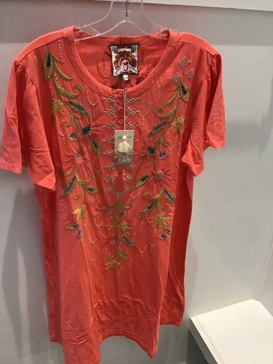 Flutter Sleeve Henley Dress in Sugar Coral by Johnny Was