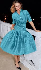 Mrs Maisel Tea Length Silk Dress in Turquoise by Lizzie P.M