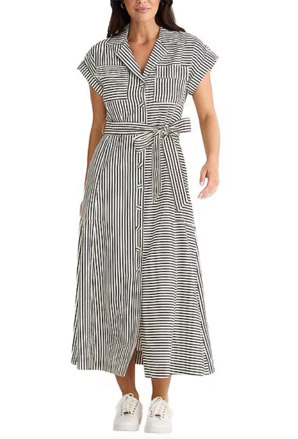 Portia Dress in Black Stripe by Brave and True