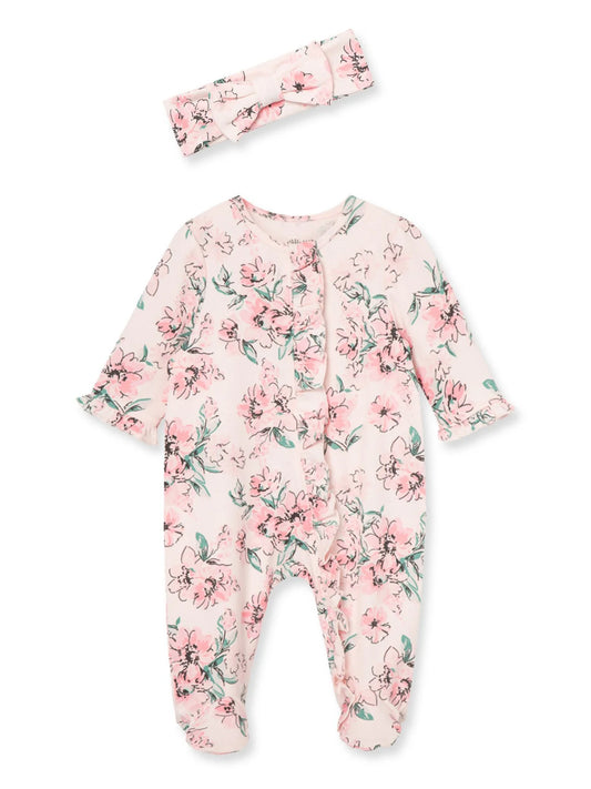 Little Me Dream Floral Footie Baby & Headband Set by Little Me