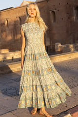 Sleeveless Smocked Maxi Dress in Marselle Green by Oliphant