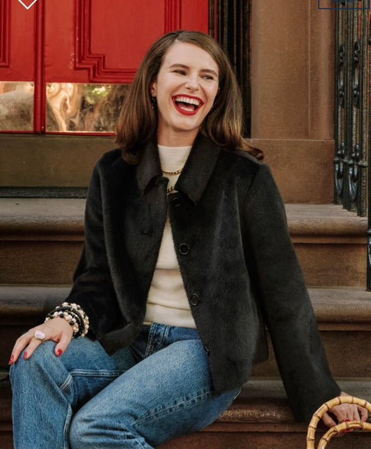 Cosette  Solid Faux Fur Jacket Black by Frances Valentine