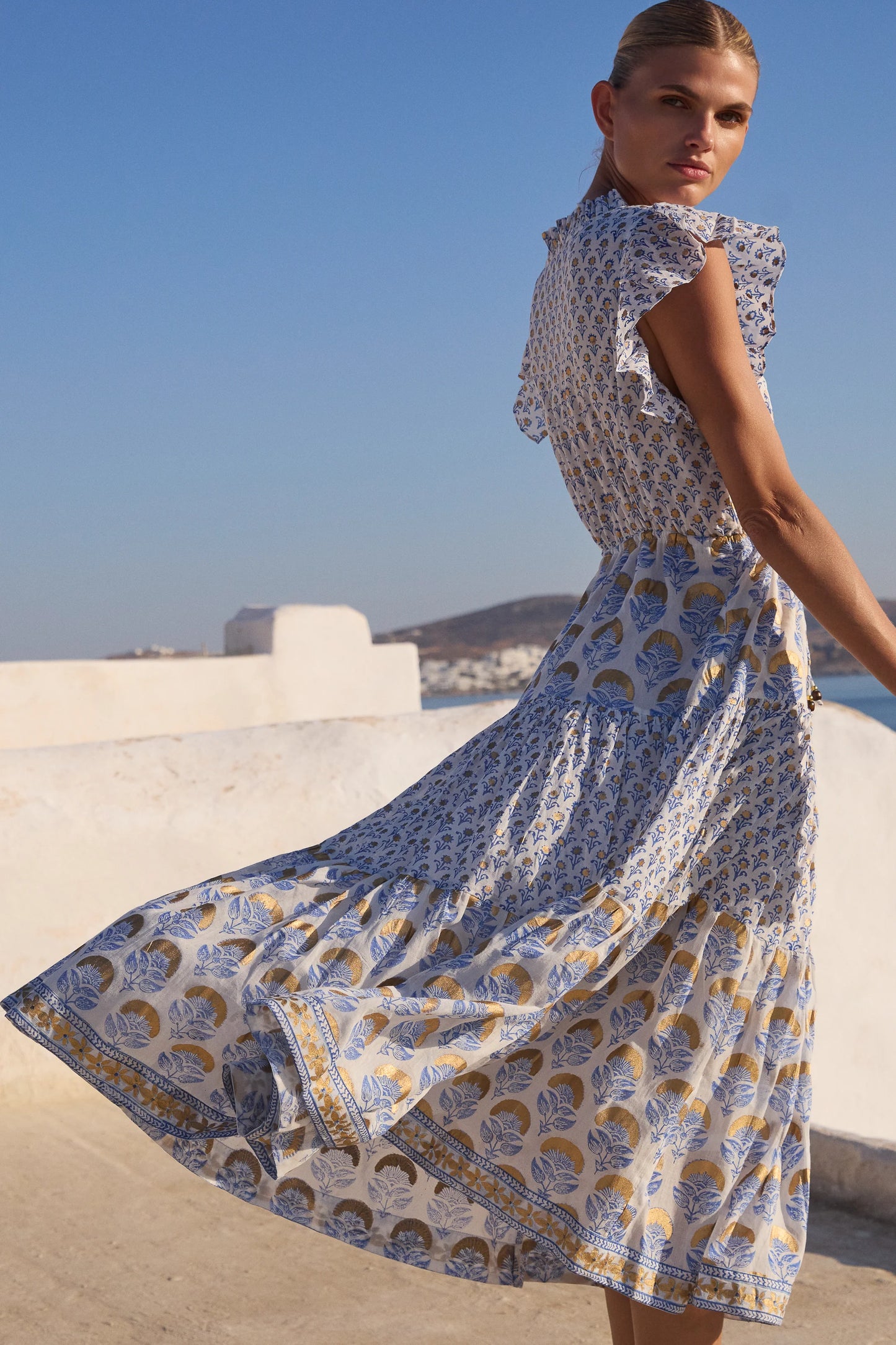 Cinched Flirty MIDI Arbor Blue Dress by Oliphant