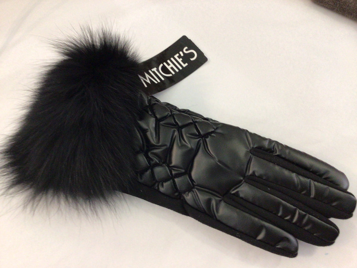 Shiny Puffer Glove with Knit Base, Fox Trim by Mitchie’s Matchings