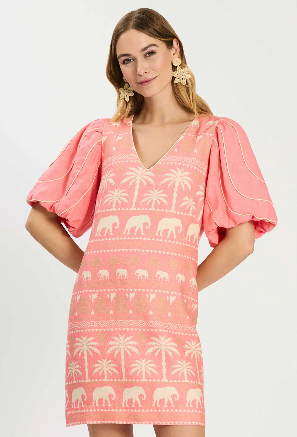 Lexi Linen Tropical Dress in Shell Pink by Tyler Boe