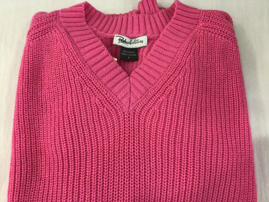 V Neck Shaker Sweater in Pink  by Poshabilities