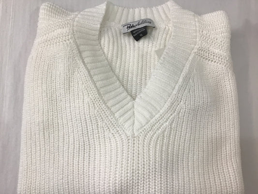 V Neck Shaker Sweater in White by Poshabilities