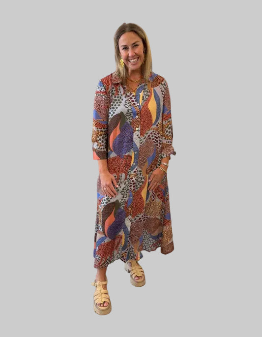 Midi Shirt Dress in Nautilus Coral by Oliphant
