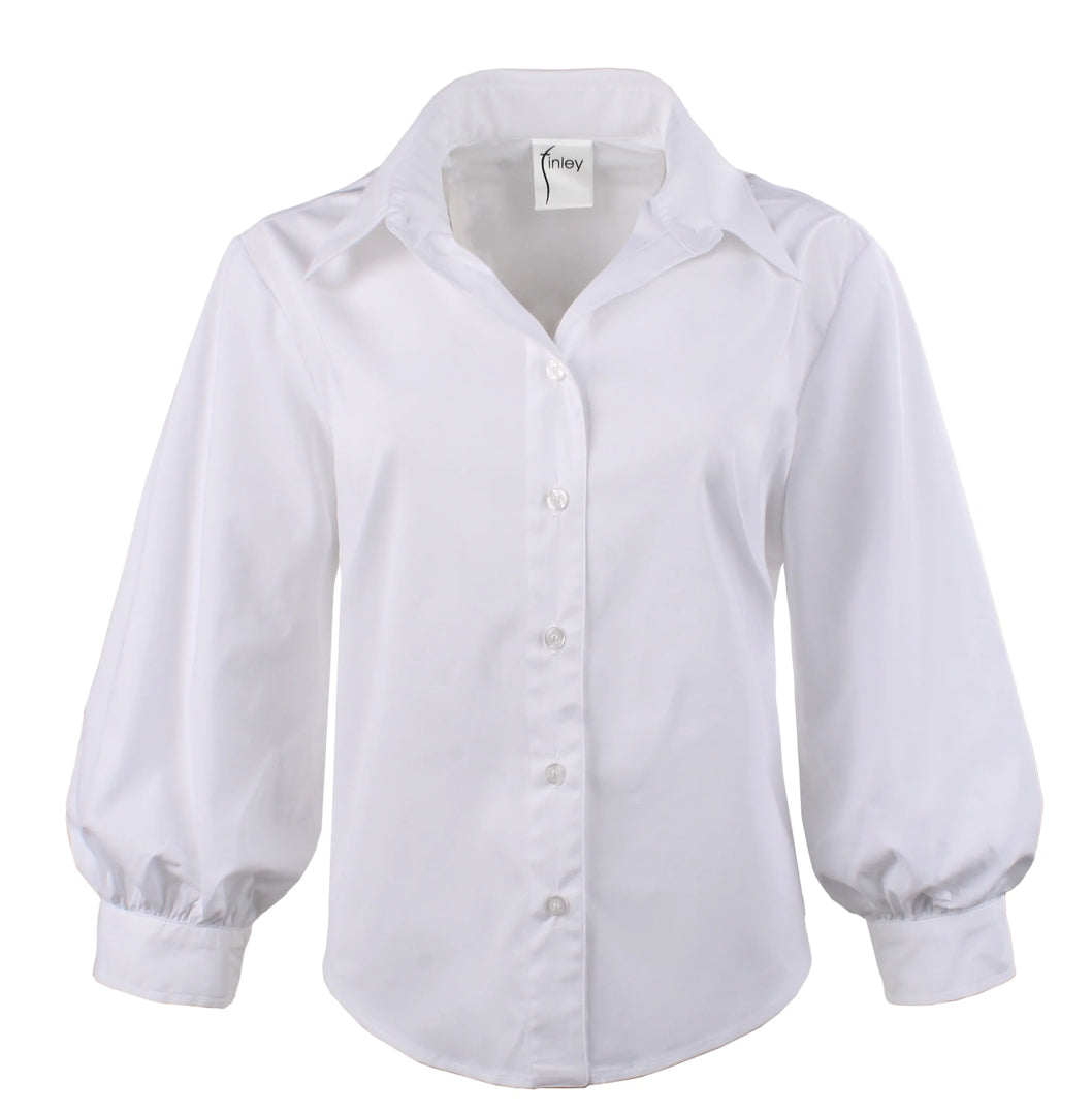 Cora Shirt Solid Silky Poplin in White by Finley