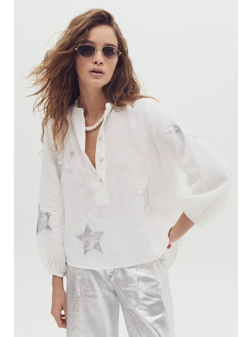 Make A Wish Linen Shirt in Off-White with Silver by Lanhtropy